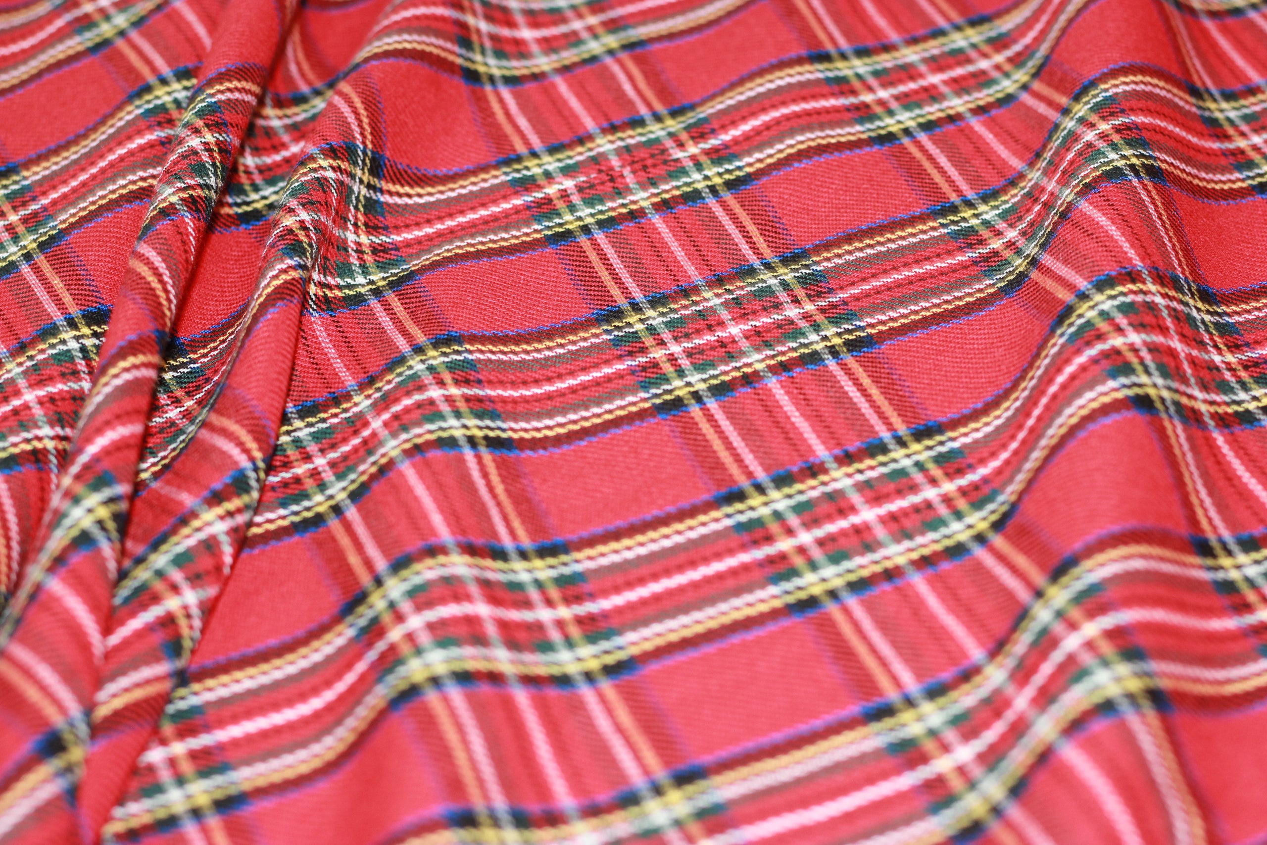 Red Stewart plaid tartan fabric